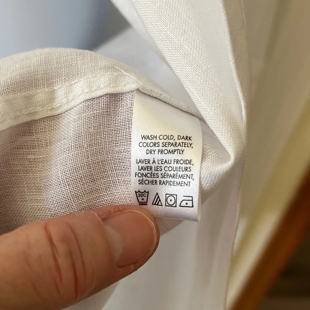 Calvin Klein Linen Shirt‎ Men’s Large White Roll Tab Sleeves Resort Quiet Luxury